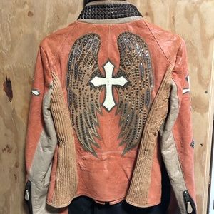 Corral Leather Salmon Winged Cross Jacket